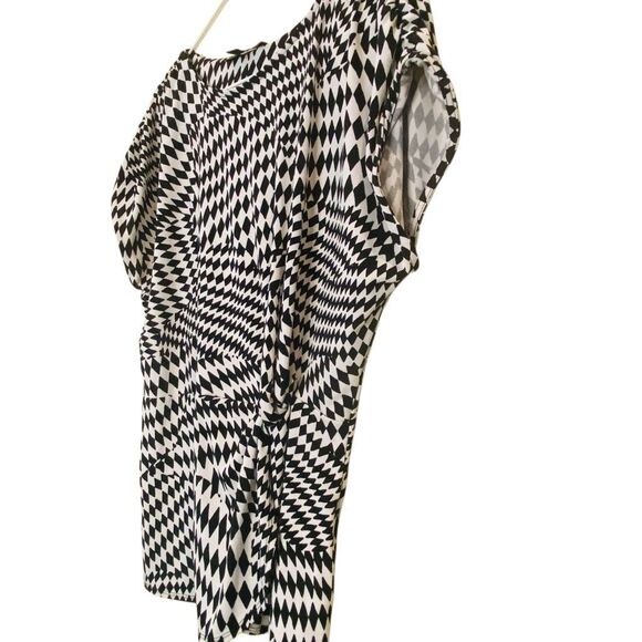 INC International Concepts Geometric Cap Sleeve Knotted Blouse White Black Small - Picture 4 of 6